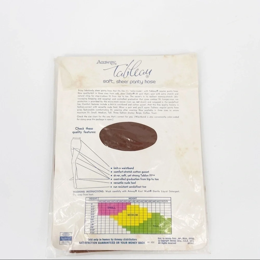 Vintage 1970's Amway Tableau Sheer Pantyhose NWT